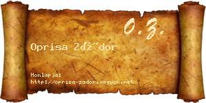 Oprisa Zádor névjegykártya